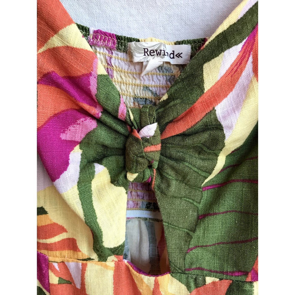 Rewind Colorful Tropical Print Cut Out Fit and Flare Dress with Smocking size S - Picture 4 of 4